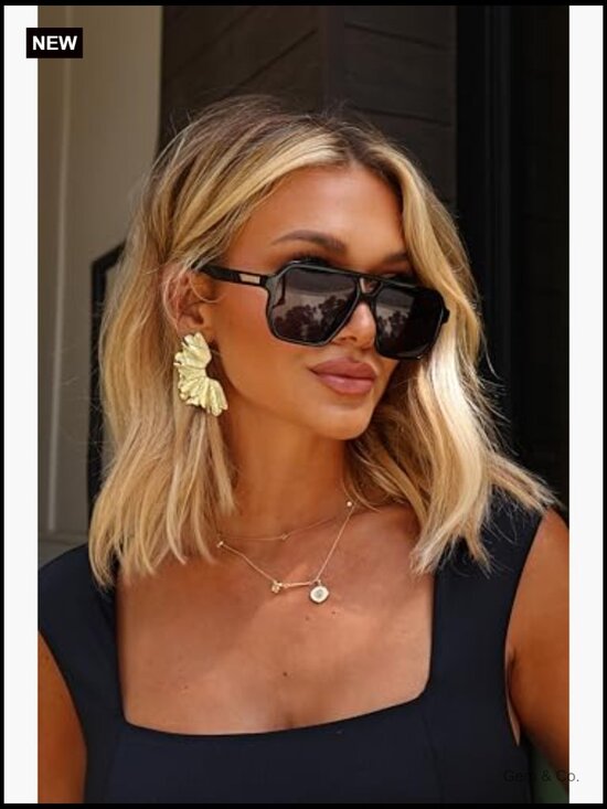 Oversized Polarized Sunglasses Black Frame Grey Lens